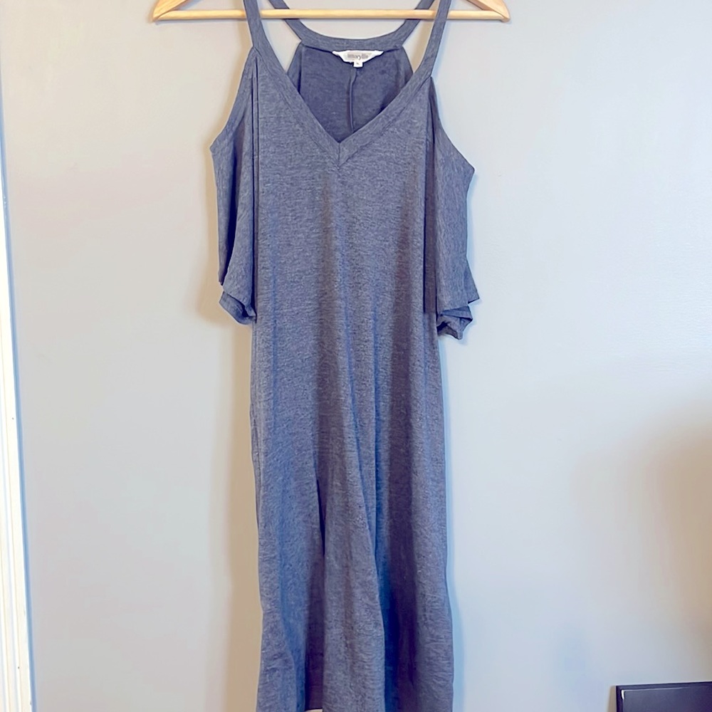 Steel blue cold shoulder t-shirt dress